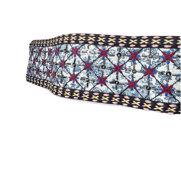 CHICOS Size 3 16/18 Cotton White Beads Sequins Embroidered Open Quilt Jacket - Picture 7 of 11